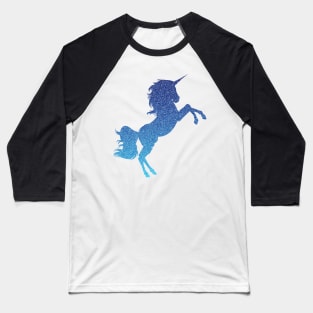 Bright Blue Ombre Faux Glitter Unicorn Baseball T-Shirt